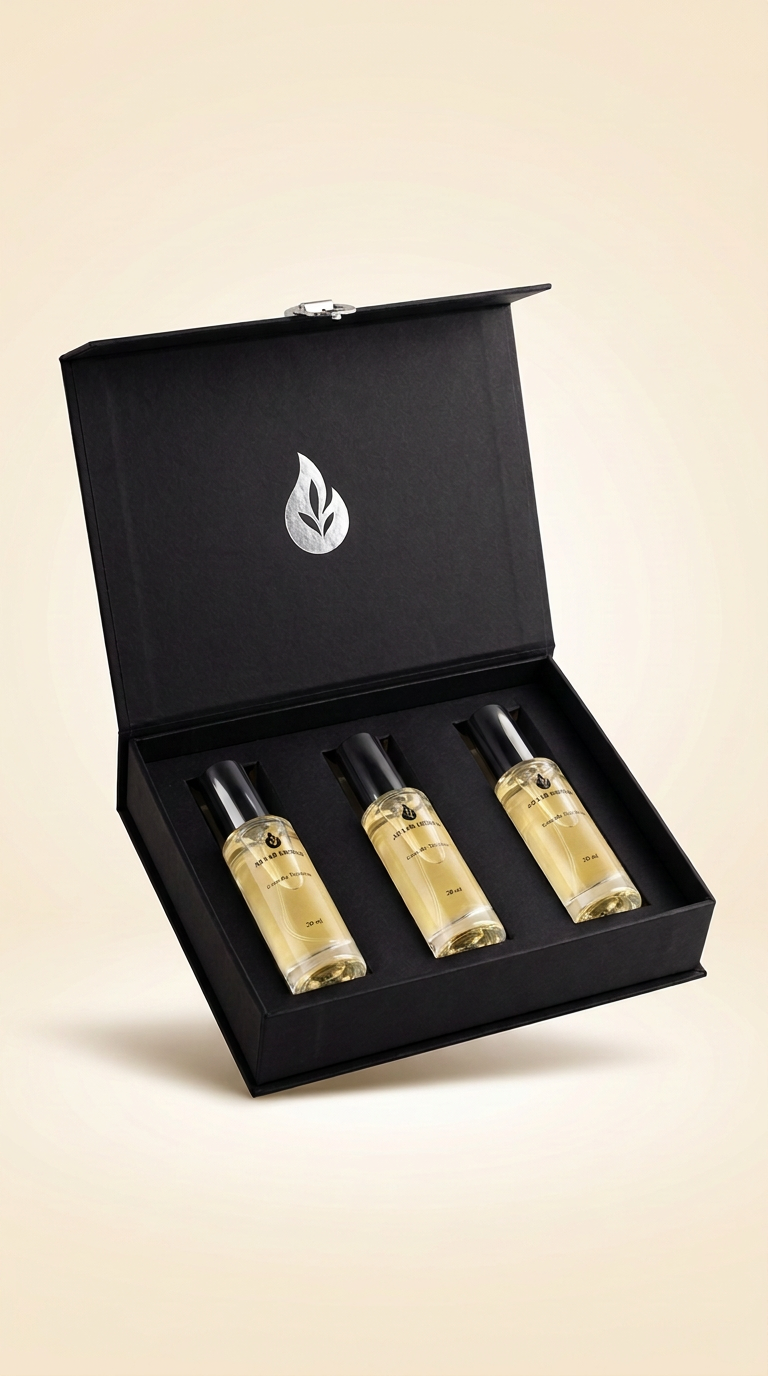 Kit de perfumes exclusivos Ao Lar Aromas com três frascos personalizados de 30 ml